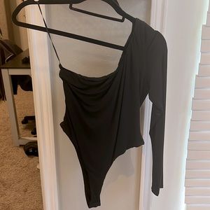 Black one sleeve bodysuit